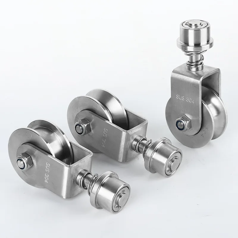 V Slot Wheel - 304 Edelstahl rotierendes Universal-Rillenrad mit Federstoßdämpfung,