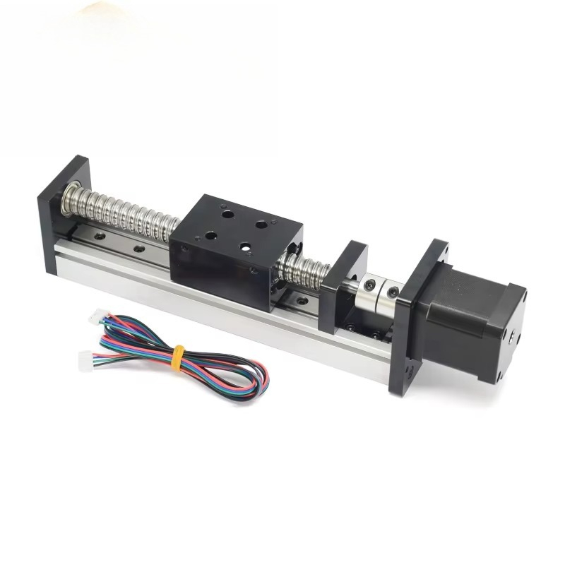 Linear Rail - 100-mm-Linearachsenmodul mit Vierkantschienen und Kugelumlaufspindel, Schrittmotor,