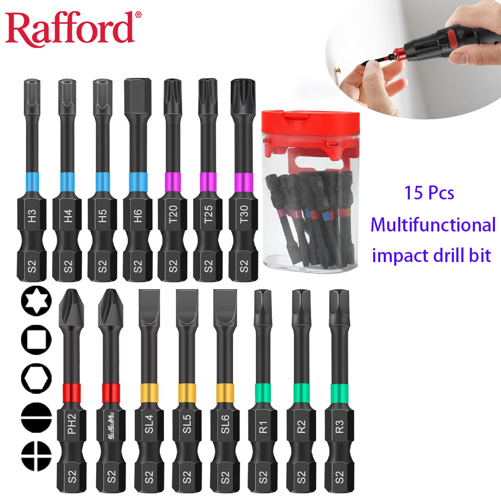 Drill Bit Set - Rafford 15-teiliges, schlagfertiges magnetisches Schraubendreher-Bit-Set –